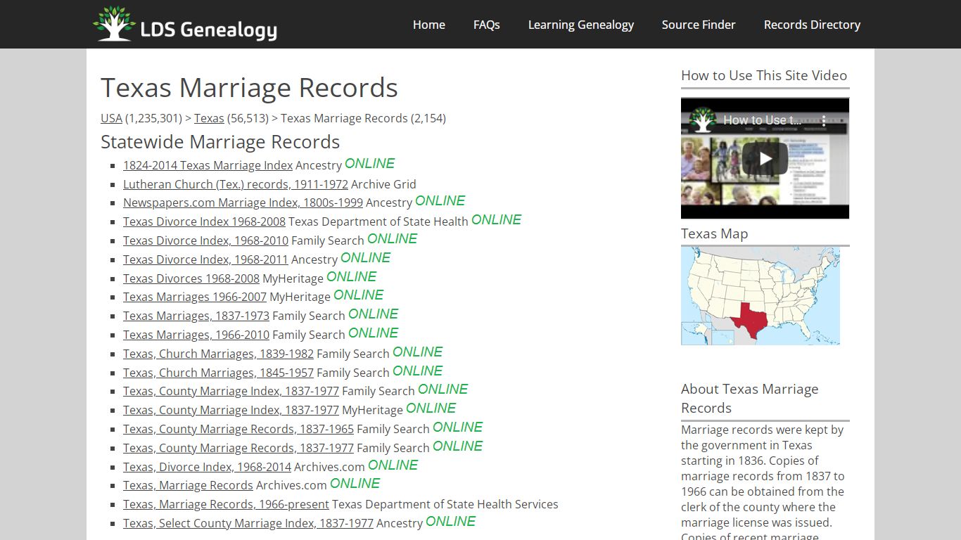 Texas Marriage Records - LDS Genealogy